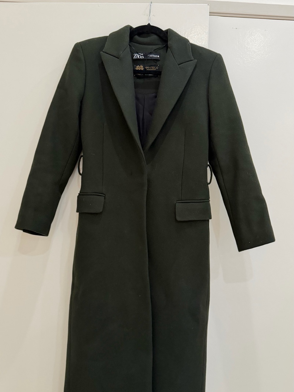 Zara Dark Olive Long Wool-Blend Coat